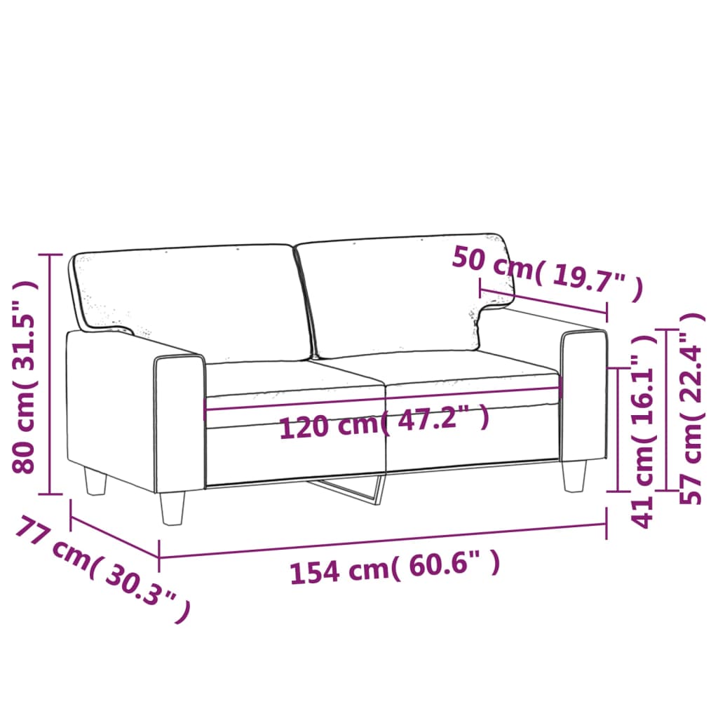 Canapea cu 2 locuri, crem, 120 cm, piele ecologică