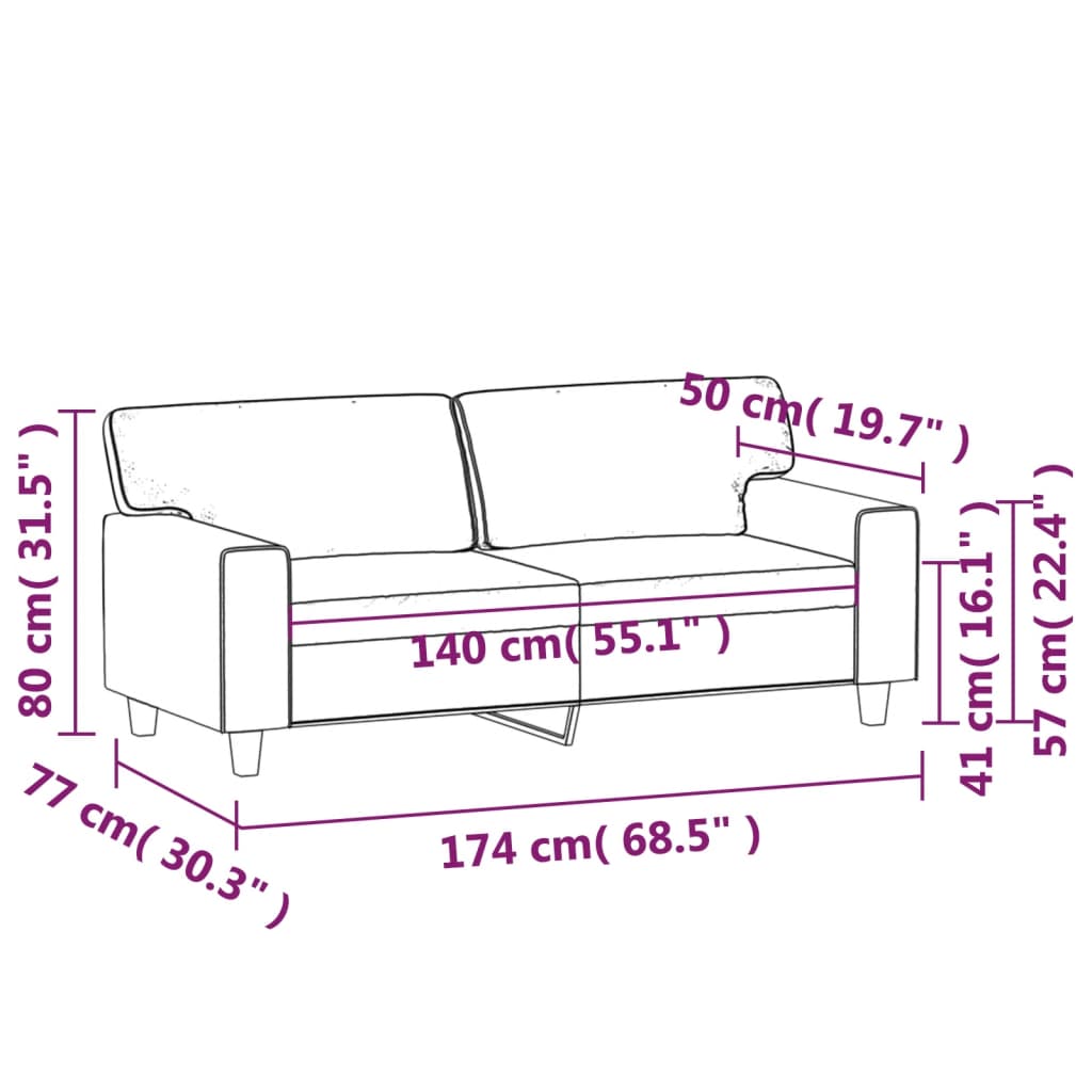 Canapea cu 2 locuri, cappuccino, 140 cm, piele ecologică