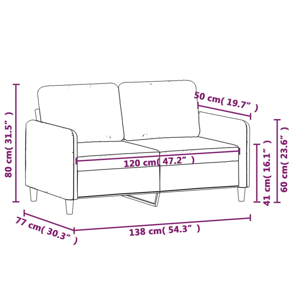 Canapea cu 2 locuri, roz, 120 cm, catifea