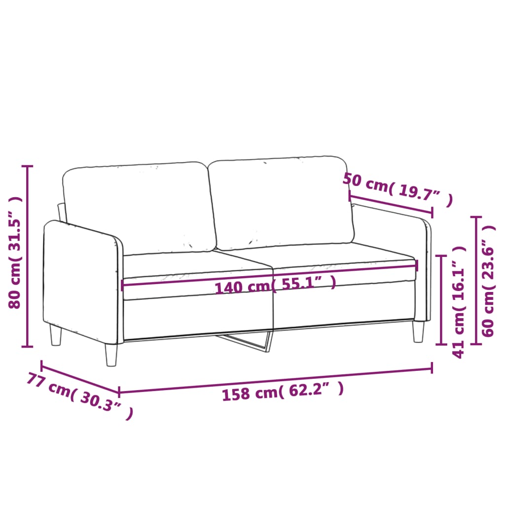 Canapea cu 2 locuri, crem, 140 cm, catifea