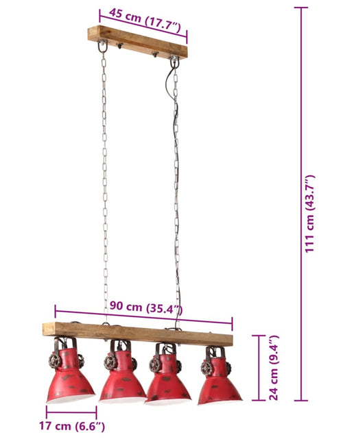 Загрузите изображение в средство просмотра галереи, Lampă de tavan 25 W, roșu, 90x24x111 cm, E27
