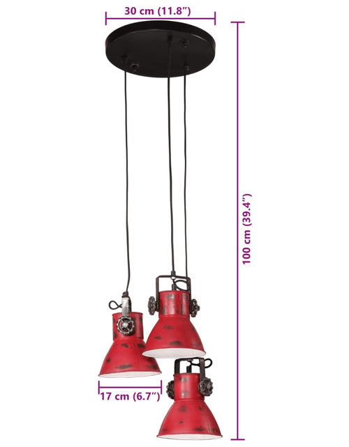 Загрузите изображение в средство просмотра галереи, Lampă suspendată 25 W, roșu uzat, 30x30x100 cm, E27
