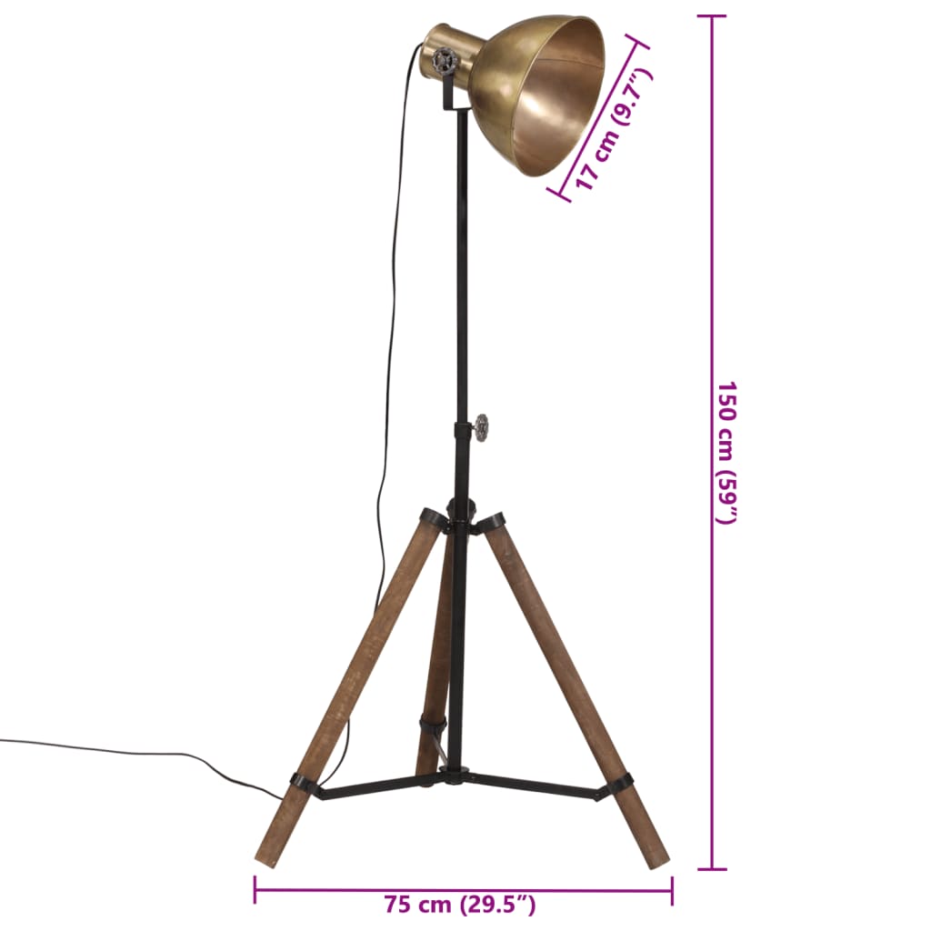 Lampă de podea 25 W, alamă antichizată, 75x75x90-150 cm, E27