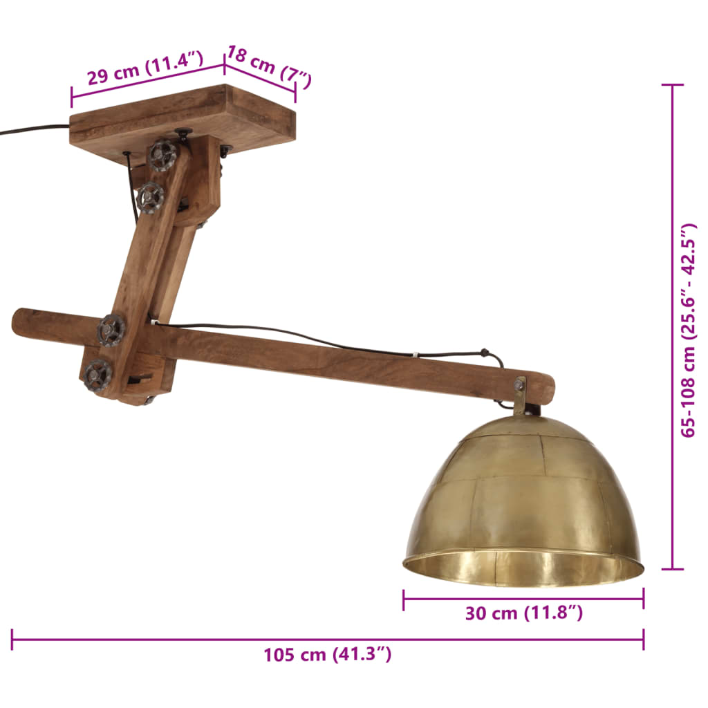 Lampă de tavan 25 W, alamă antichizată, 105x30x65-108 cm, E27