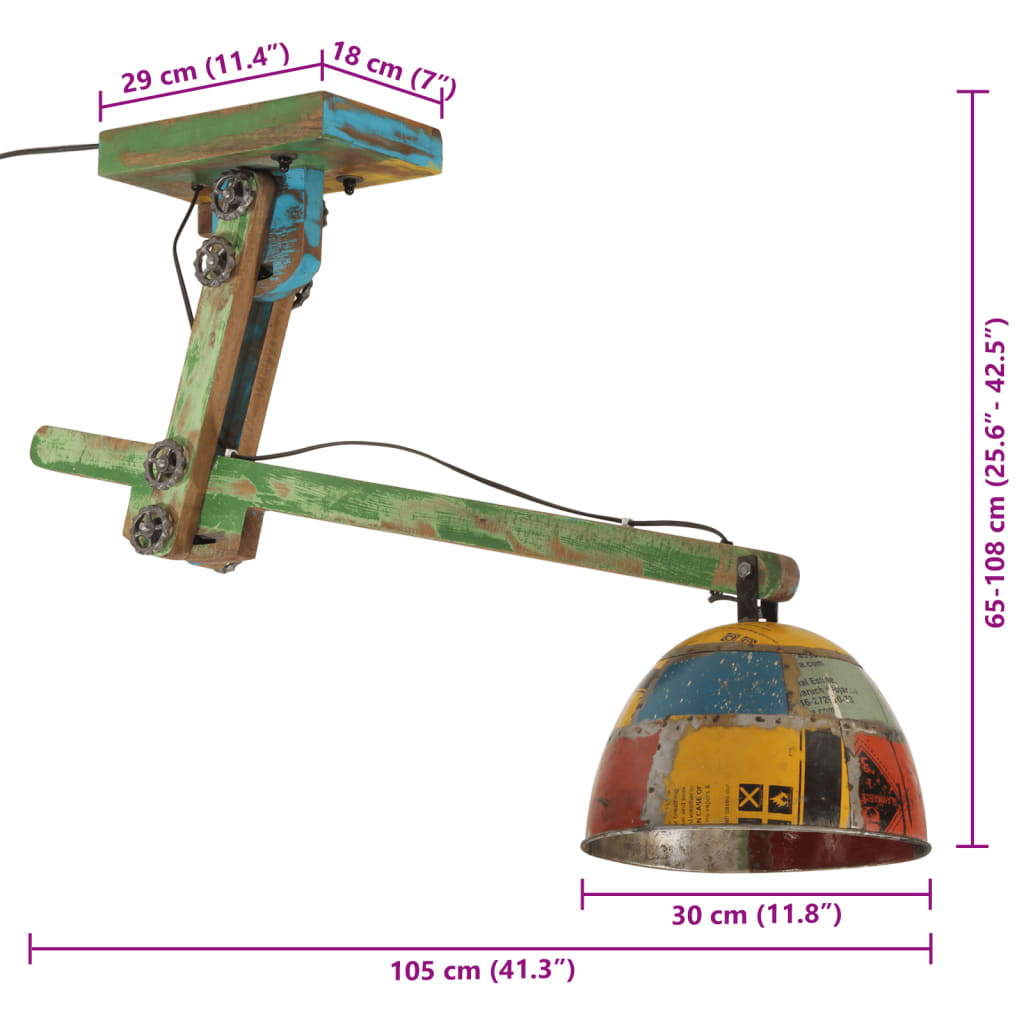 Lampă de tavan 25 W, multicolor, 105x30x65-108 cm, E27