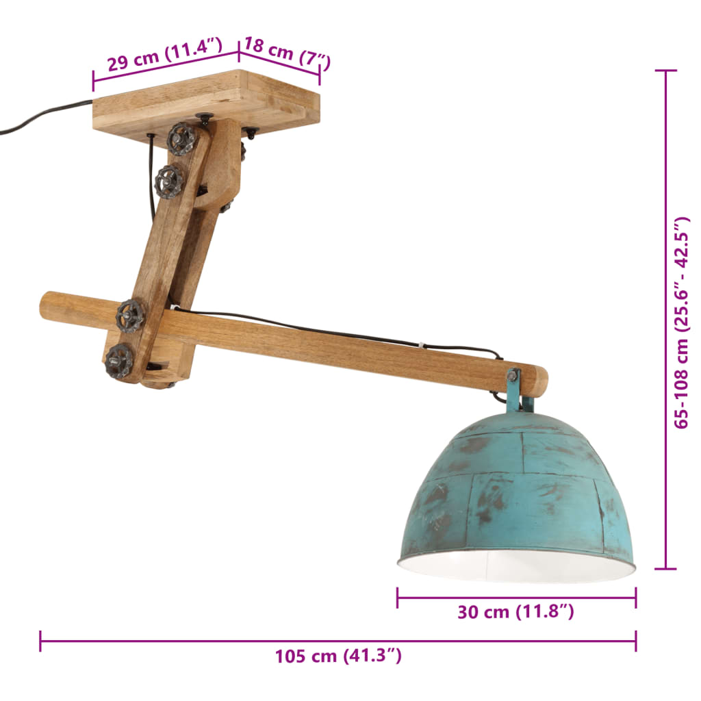 Lampă de tavan 25 W, albastru uzat, 105x30x65-108 cm, E27