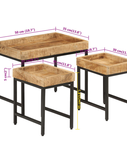 Загрузите изображение в средство просмотра галереи, Măsuțe de cafea suprapuse, 3 buc., lemn masiv mango brut/fier
