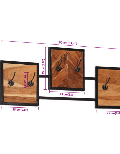 Загрузите изображение в средство просмотра галереи, Cuier de perete, 90x1x35 cm, lemn masiv de acacia și fier
