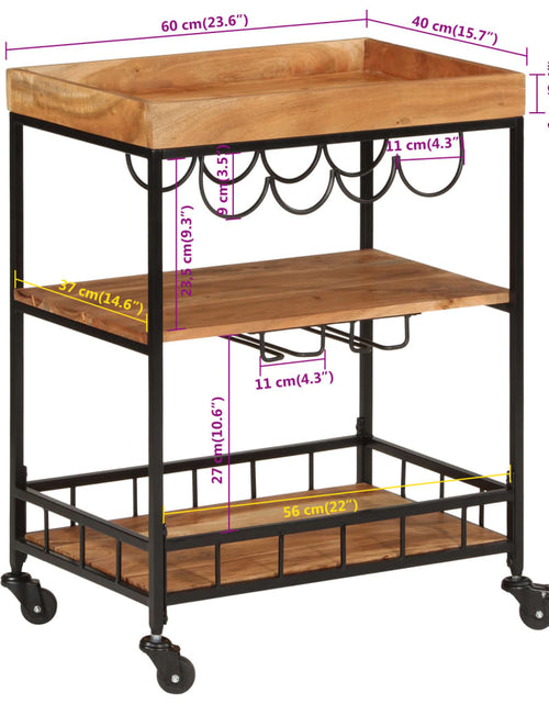 Загрузите изображение в средство просмотра галереи, Cărucior de bar, 60x40x80 cm, lemn masiv de acacia și fier - Lando
