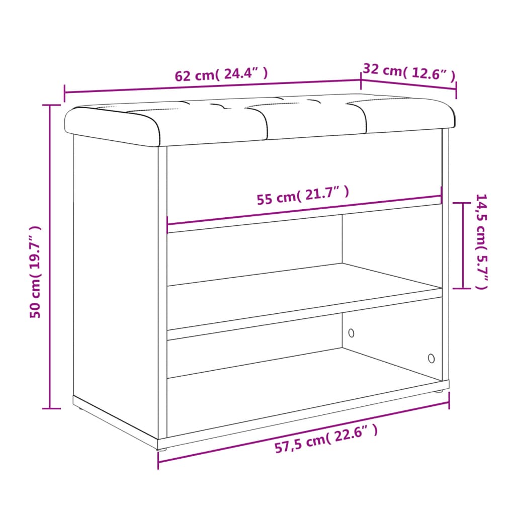 Bancă pentru pantofi stejar sonoma 62x32x50 cm lemn prelucrat