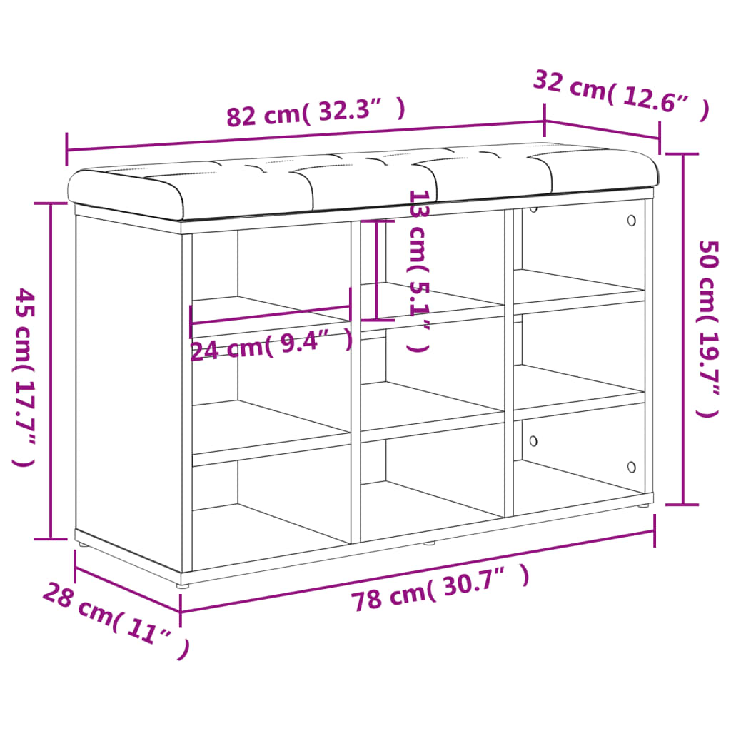 Bancă pentru pantofi stejar sonoma 82x32x50 cm lemn prelucrat