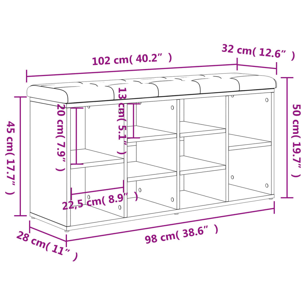 Bancă pentru pantofi stejar sonoma 102x32x50 cm lemn prelucrat