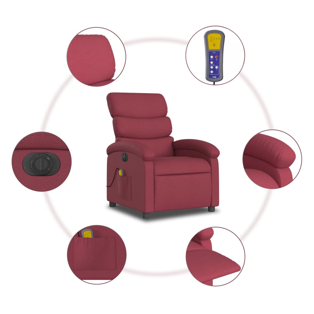 Fotoliu electric de masaj rabatabil, roșu vin, textil