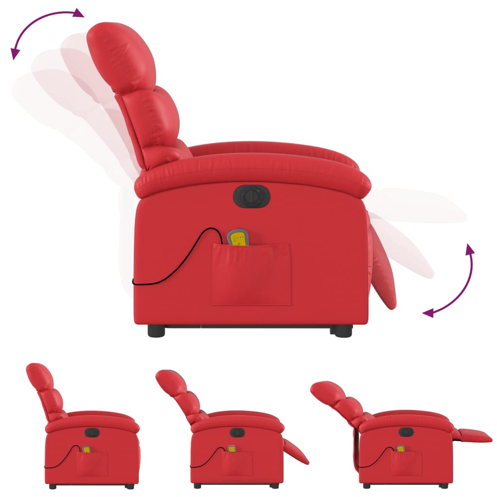 Fotoliu electric masaj rabatabil cu ridicare, roșu