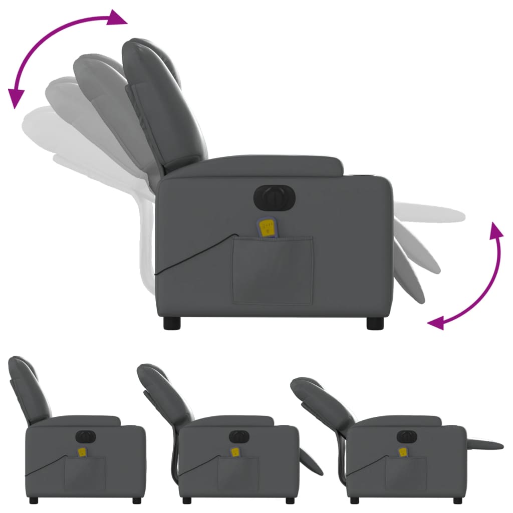 Fotoliu de masaj electric rabatabil, gri, piele ecologică