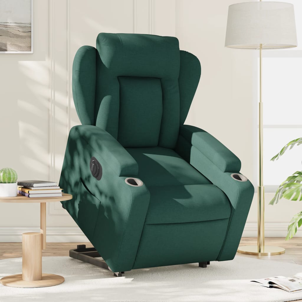 Fotoliu electric rabatabil cu ridicare, verde închis, textil