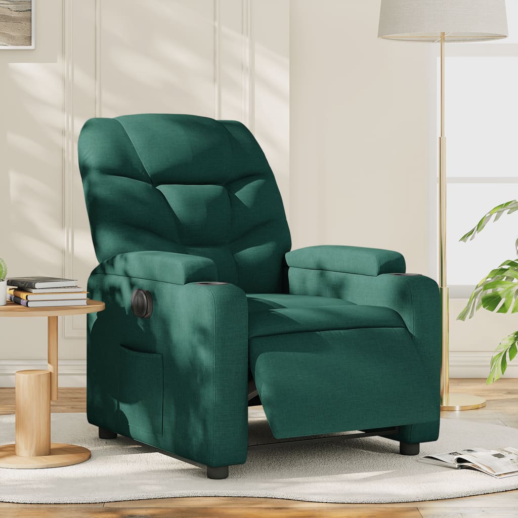 Fotoliu rabatabil electric, verde închis, material textil