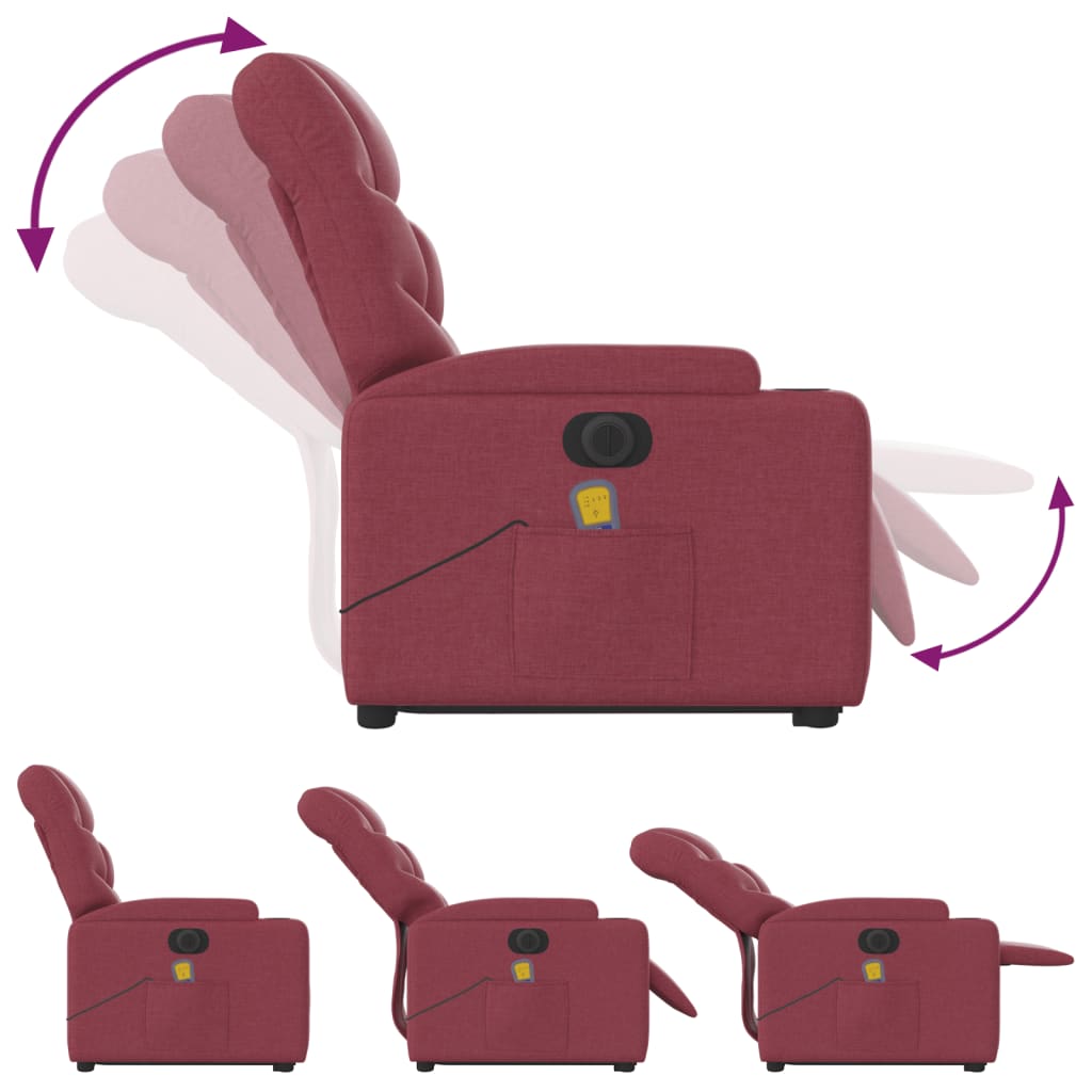 Fotoliu de masaj electric rabatabil cu ridicare roșu vin textil