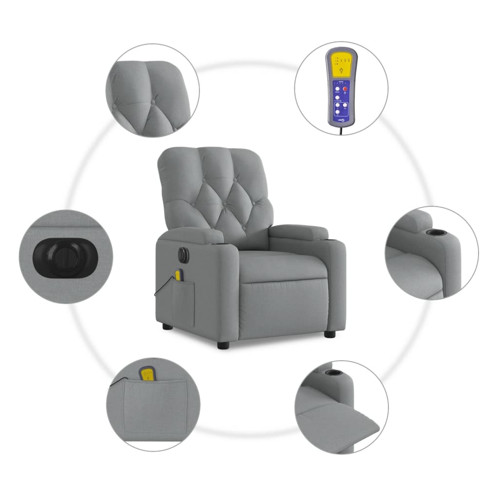 Fotoliu electric de masaj rabatabil, gri deschis, microfibră