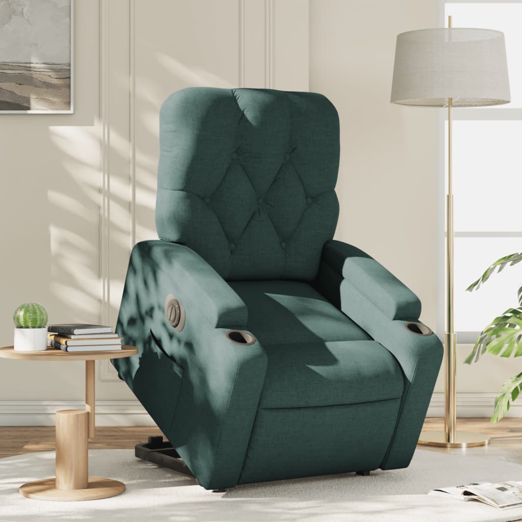 Fotoliu electric rabatabil cu ridicare, verde închis, textil