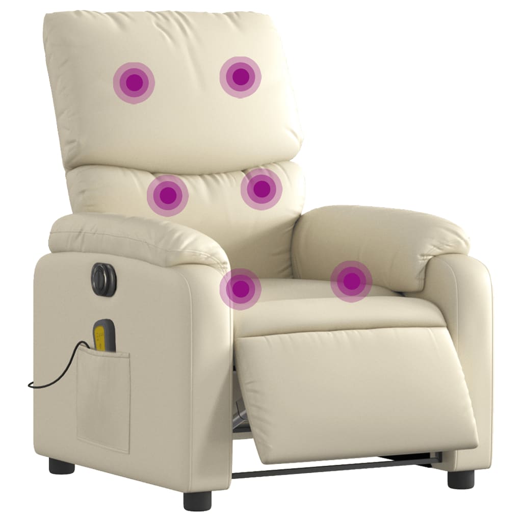 Fotoliu electric de masaj rabatabil, crem, piele ecologică