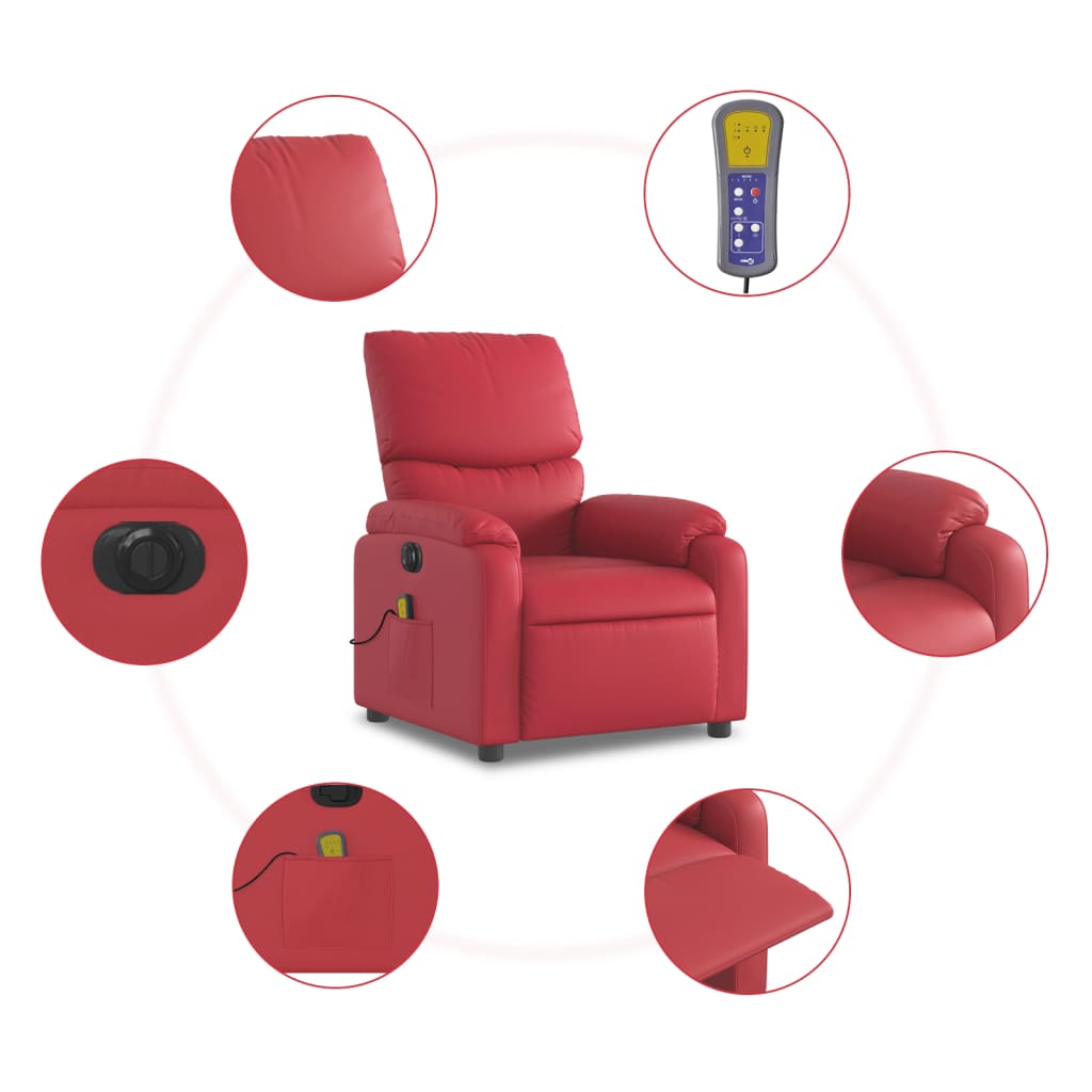 Fotoliu electric de masaj rabatabil, roșu, piele ecologică