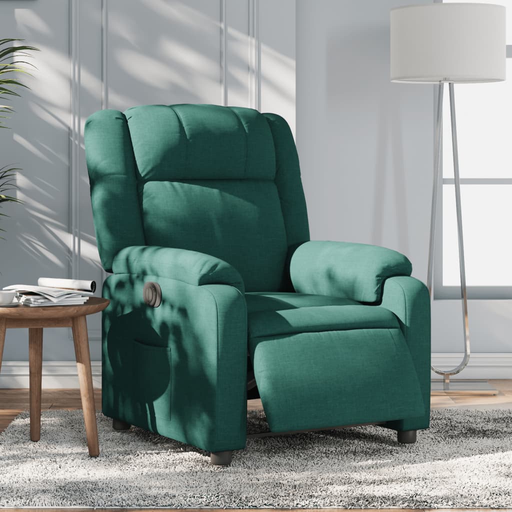 Fotoliu rabatabil electric, verde închis, material textil