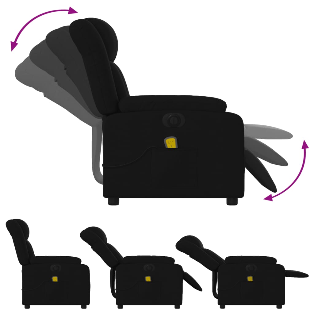Fotoliu electric de masaj rabatabil, negru, textil