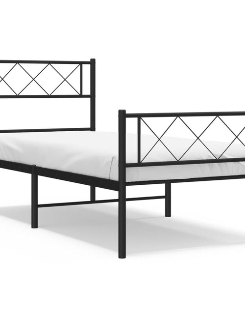 Încărcați imaginea în vizualizatorul Galerie, Cadru pat metalic cu tăblii de cap/picioare, negru, 75x190 cm

