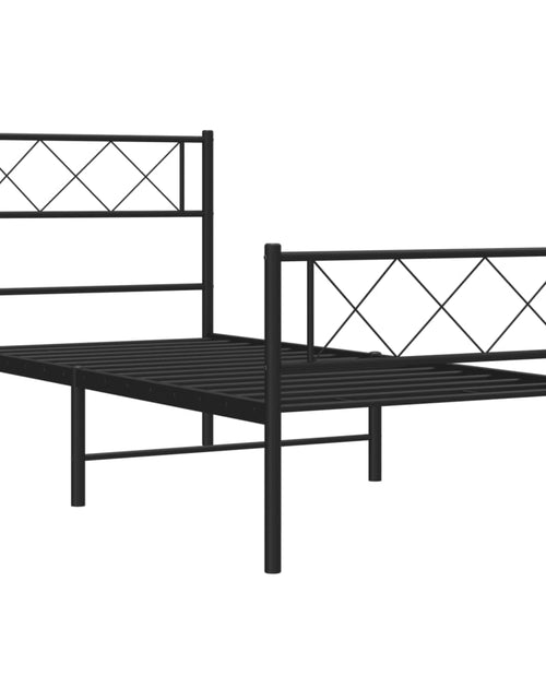 Încărcați imaginea în vizualizatorul Galerie, Cadru pat metalic cu tăblii de cap/picioare, negru, 75x190 cm
