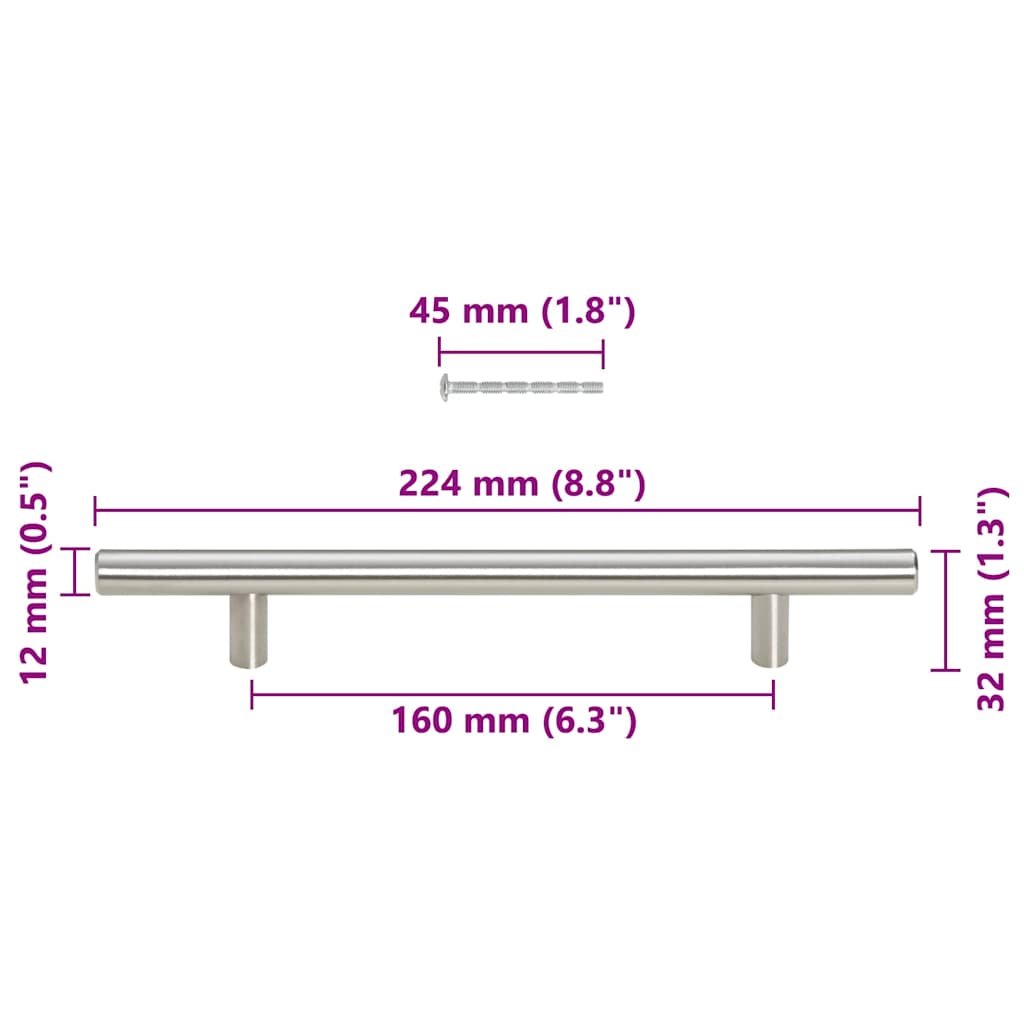 Mânere de dulap, 10 buc., argintiu, 160 mm, oțel inoxidabil