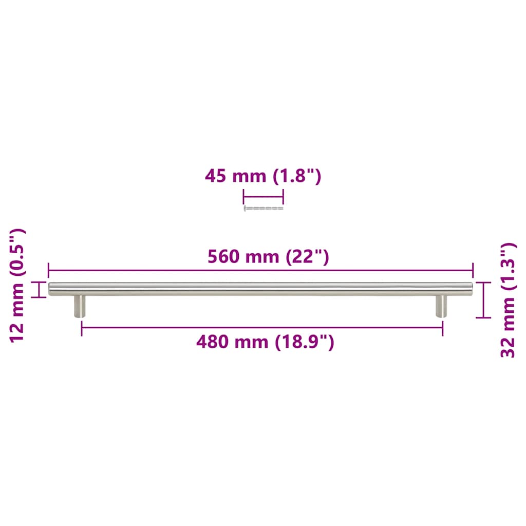 Mânere de dulap, 5 buc., argintiu, 480 mm, oțel inoxidabil