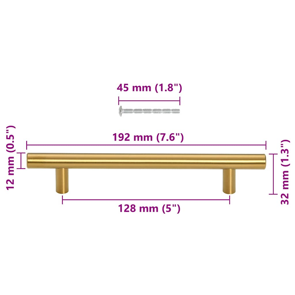 Mânere de dulap, 10 buc., auriu, 128 mm, oțel inoxidabil