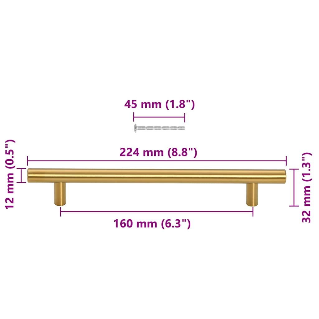 Mânere de dulap, 10 buc., auriu, 160 mm, oțel inoxidabil