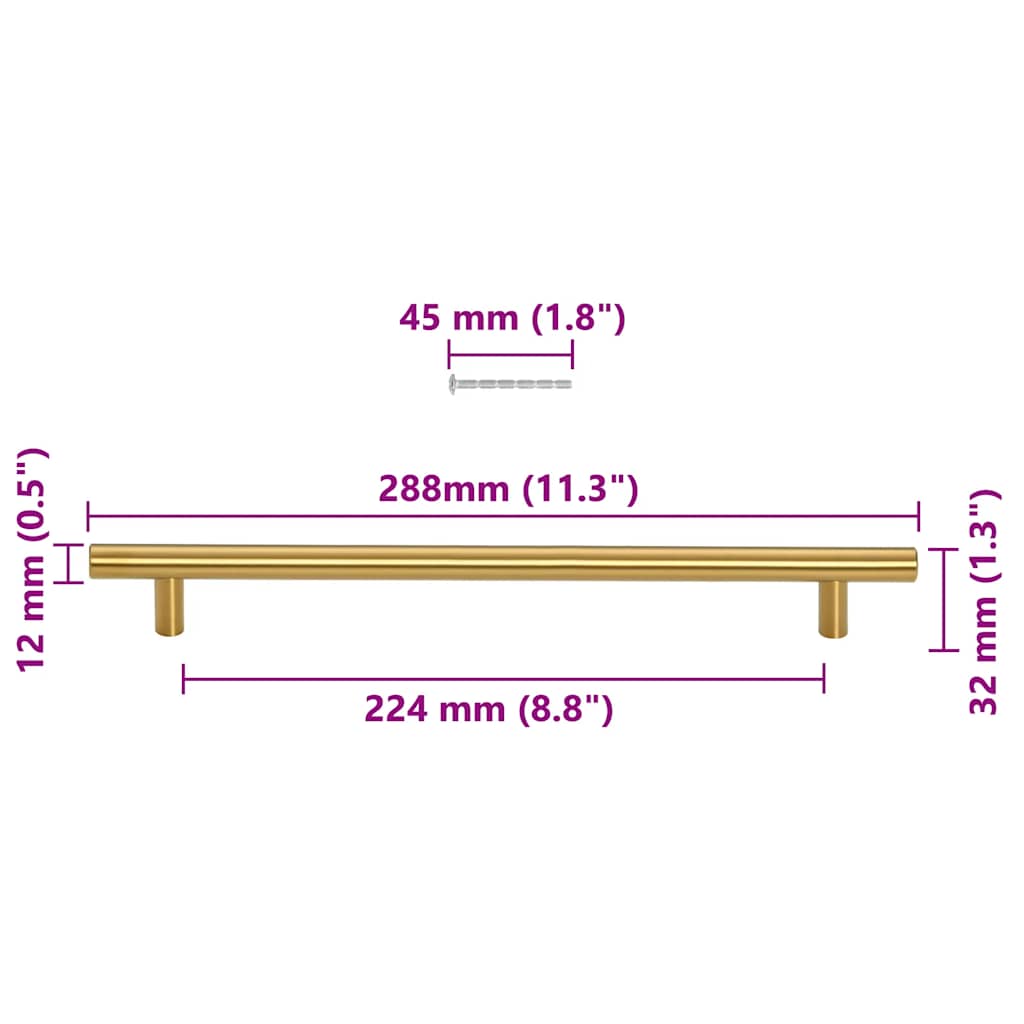 Mânere de dulap, 5 buc., auriu, 224 mm, oțel inoxidabil