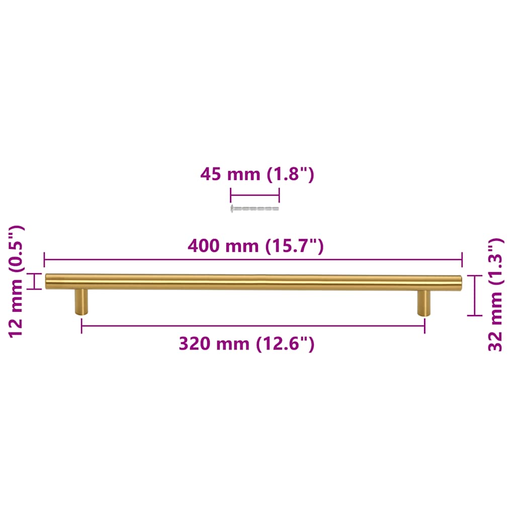 Mânere de dulap, 5 buc., auriu, 320 mm, oțel inoxidabil