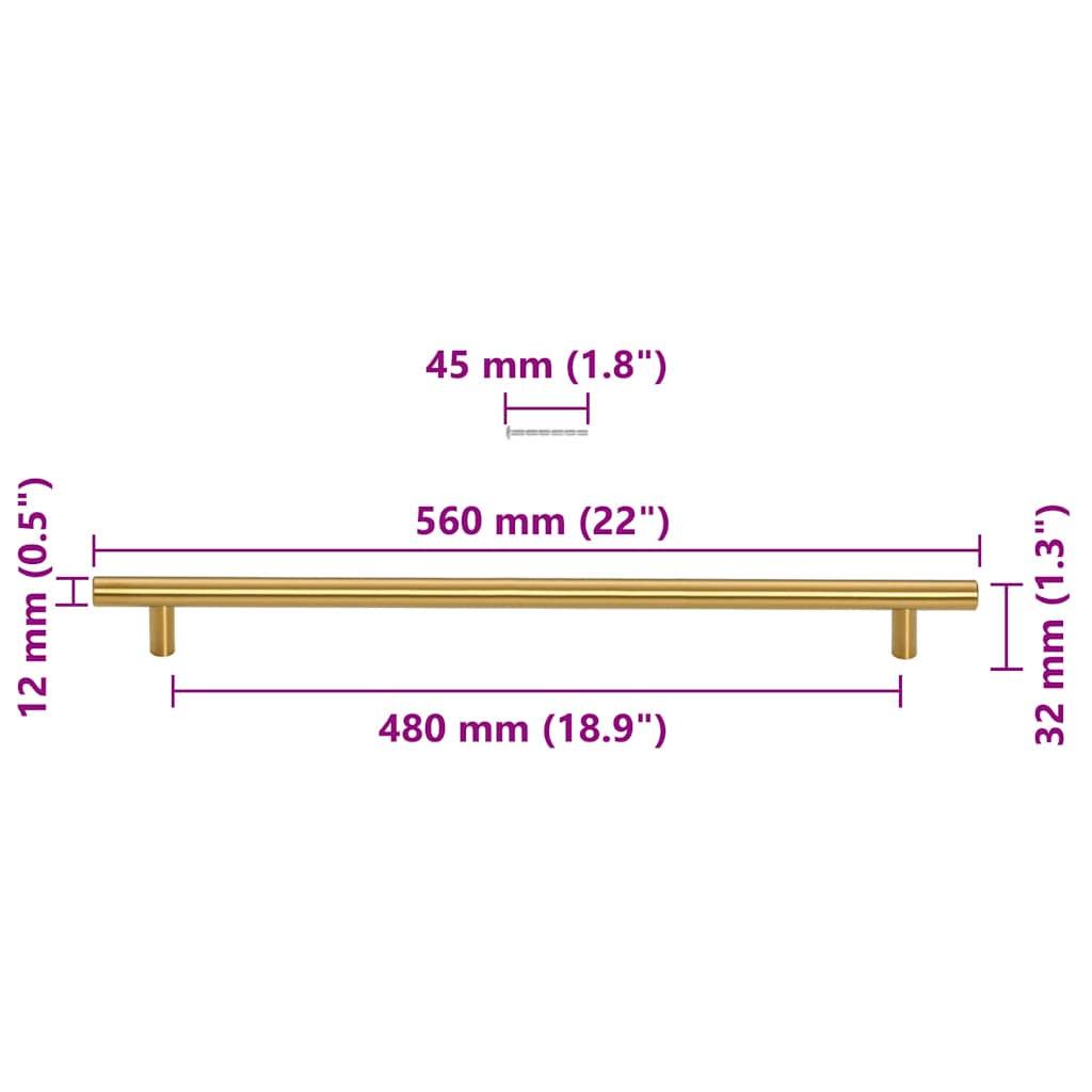 Mânere de dulap, 5 buc., auriu, 480 mm, oțel inoxidabil