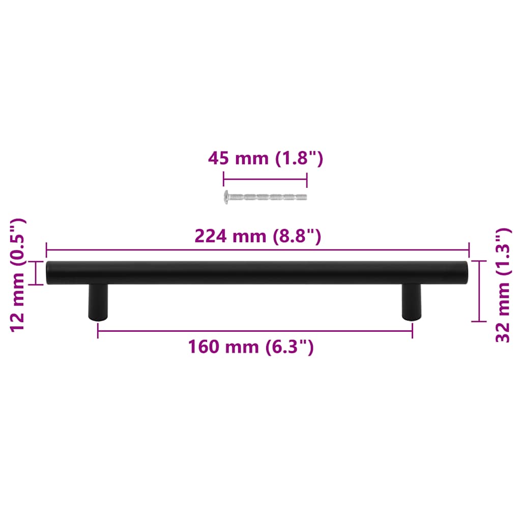 Mânere de dulap, 10 buc., negru, 160 mm, oțel inoxidabil