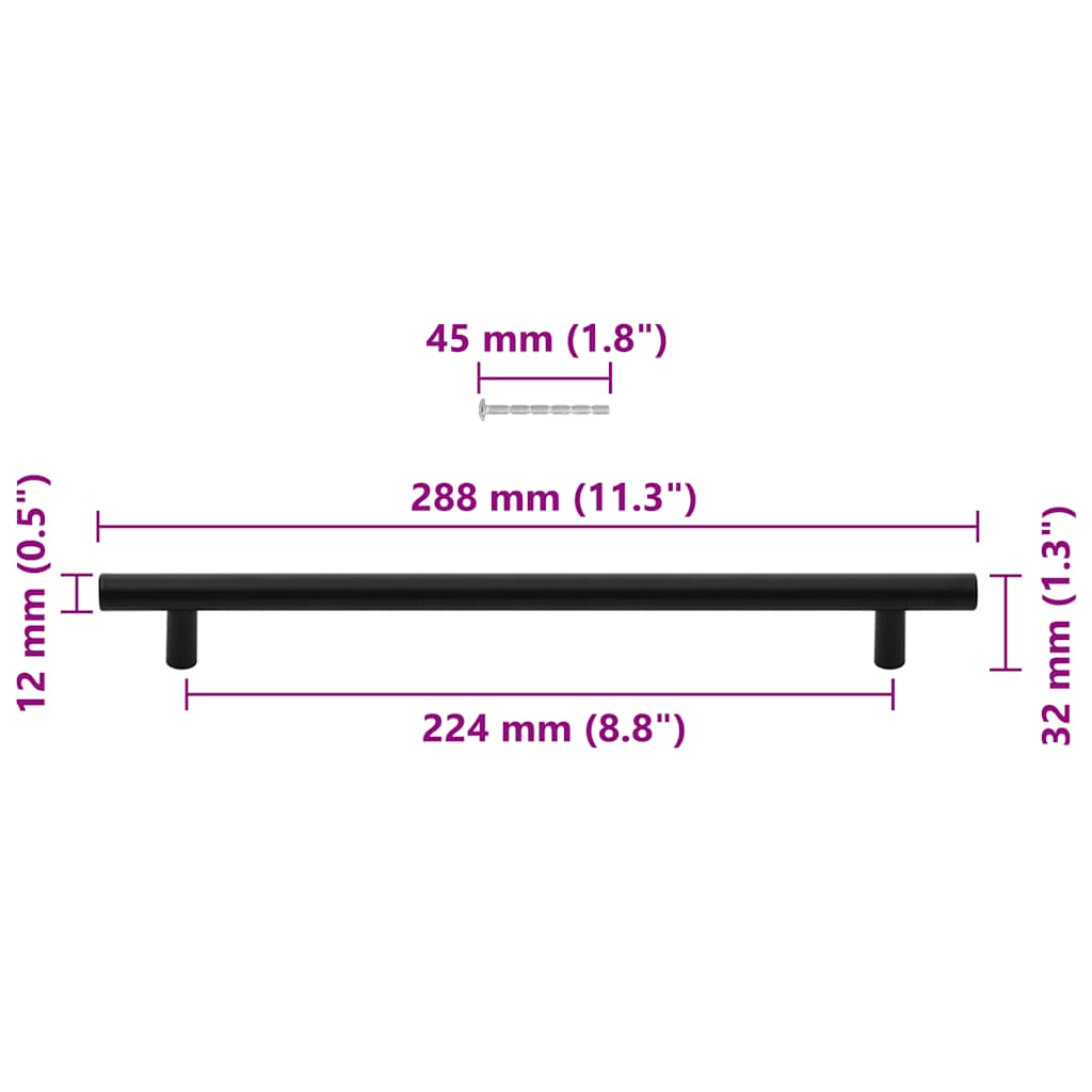 Mânere de dulap, 5 buc., negru, 224 mm, oțel inoxidabil