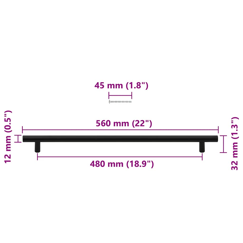 Mânere de dulap, 5 buc., negru, 480 mm, oțel inoxidabil