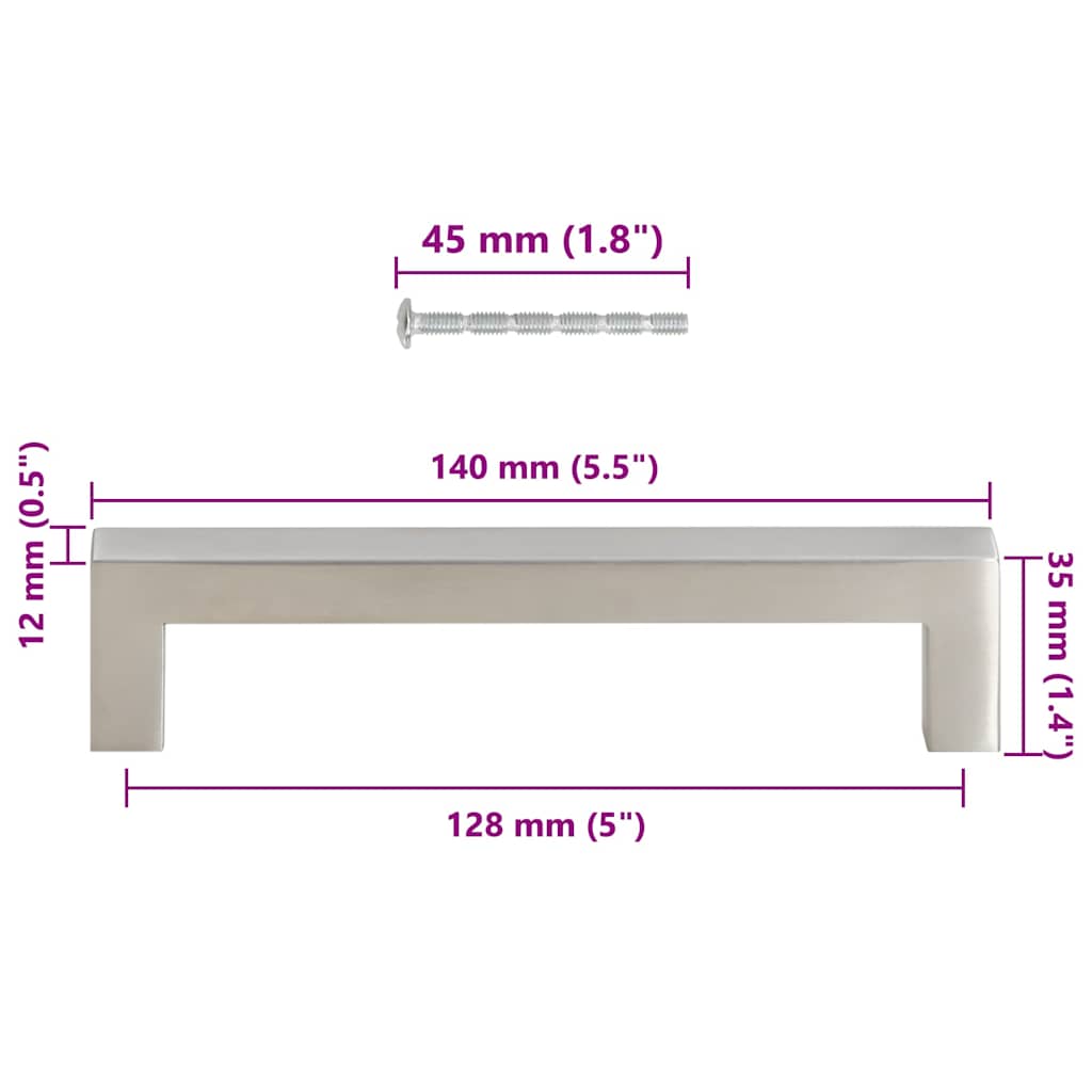 Mânere de dulap, 10 buc., argintiu, 128 mm, oțel inoxidabil