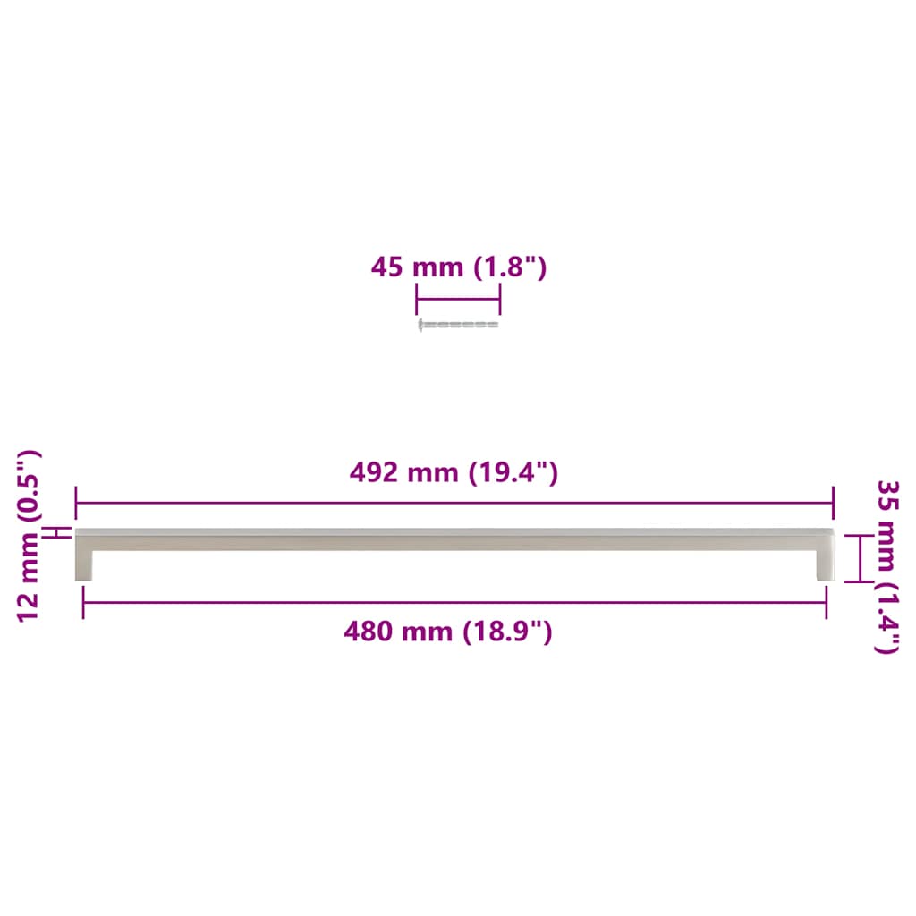 Mânere de dulap, 5 buc., argintiu, 480 mm, oțel inoxidabil