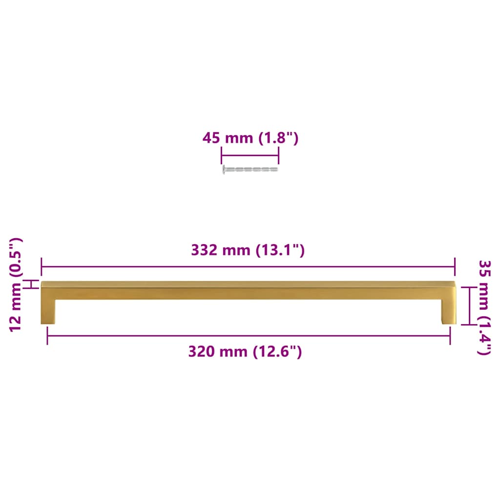 Mânere de dulap, 5 buc., auriu, 320 mm, oțel inoxidabil