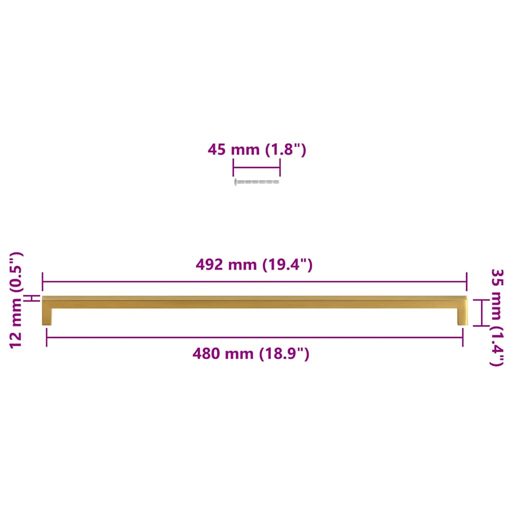 Mânere de dulap, 5 buc., auriu, 480 mm, oțel inoxidabil