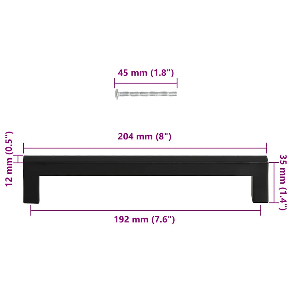 Mânere de dulap, 5 buc., negru, 192 mm, oțel inoxidabil