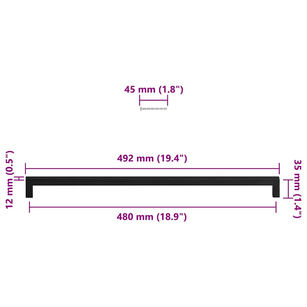 Mânere de dulap, 5 buc., negru, 480 mm, oțel inoxidabil