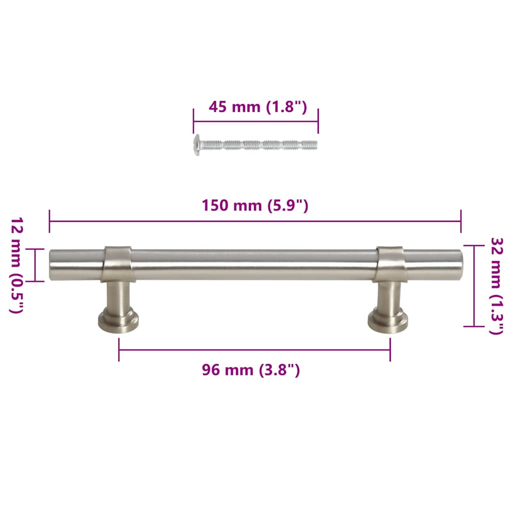 Mânere de dulap, 10 buc., argintiu, 96 mm, oțel inoxidabil