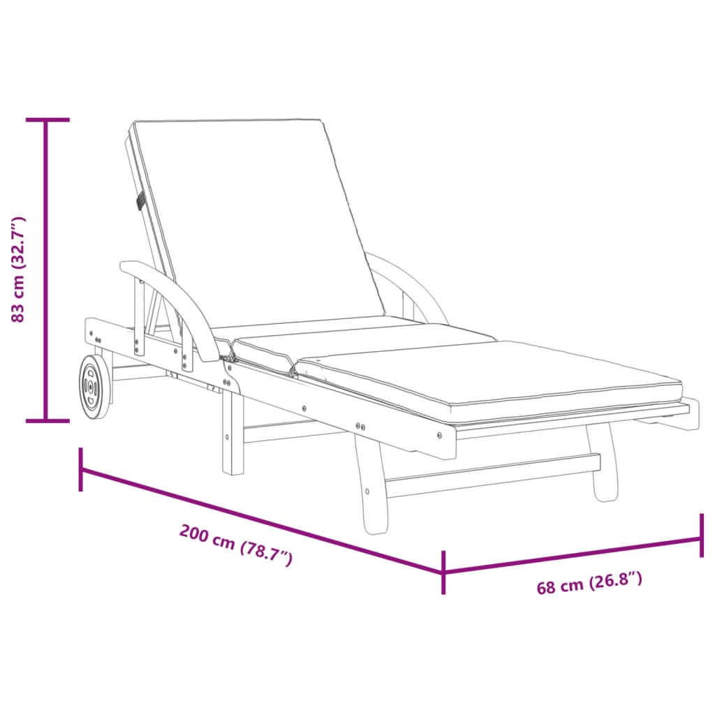 Șezlonguri 2 buc. cu perne 200x68x83 cm lemn masiv de acacia