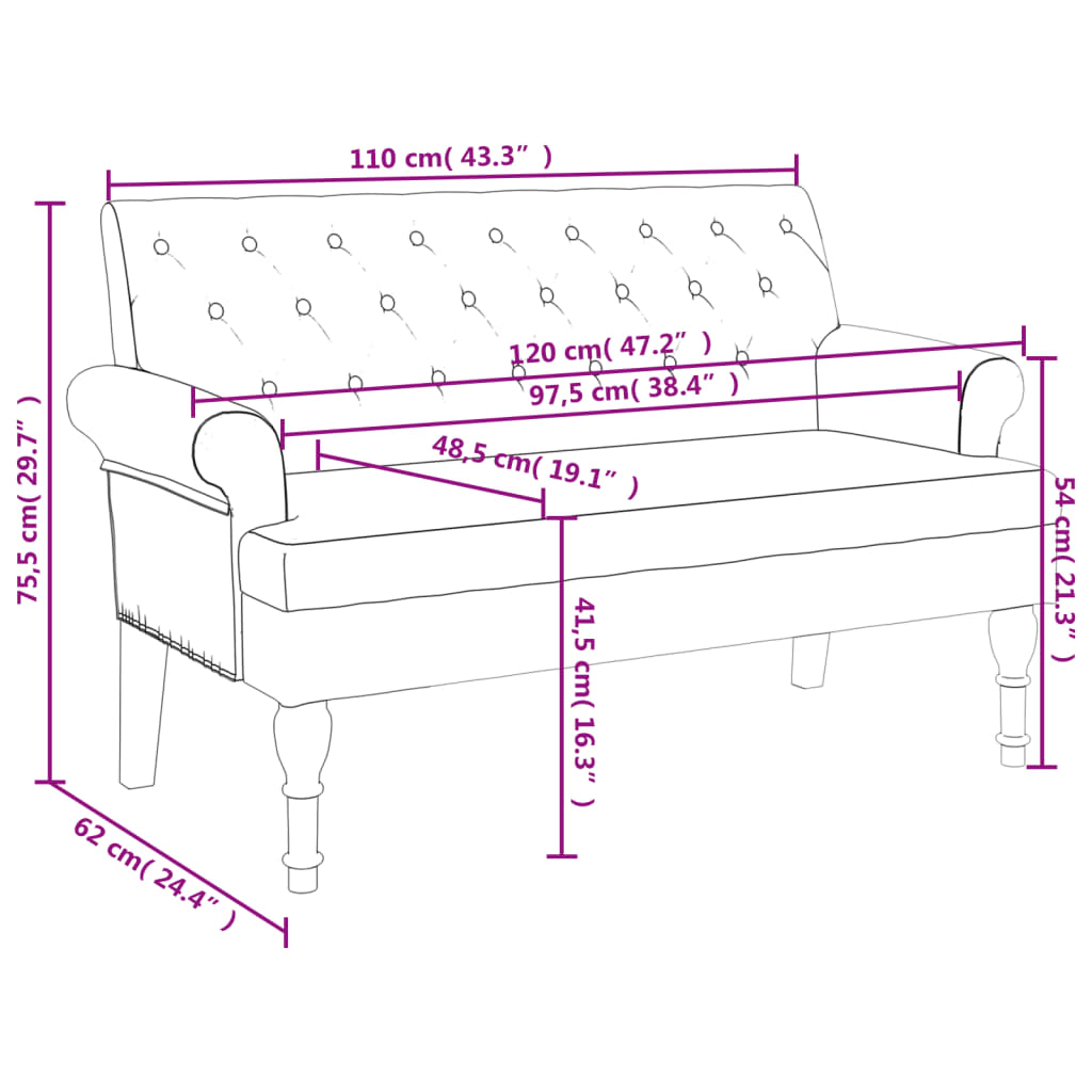 Banchetă cu spătar maro 120x62x75,5 cm piele întoarsă ecologică