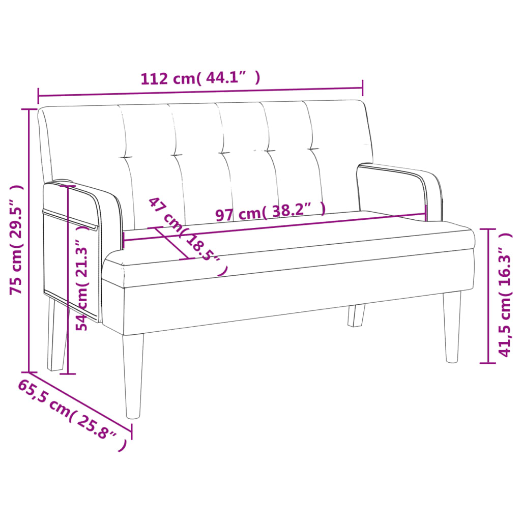 Banchetă cu spătar, maro, 112x65,5x75 cm, piele ecologică